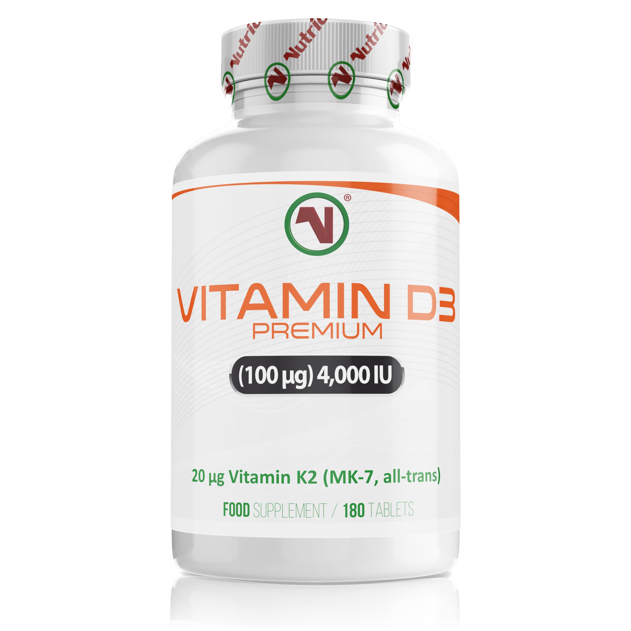 Nutriodol Vitamin D3 4000 IU + K2 MK-7 (20 μg, Natto-Derived) – 180 Micro-Tablets | Supports Bones, Teeth, Immunity & Normal Blood Clotting | High-Strength, Small 8 mm Tablets