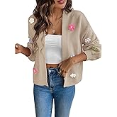 utcoco Women's Cropped Cardigan Sweaters Boho Crochet Floral Embroidery Oversized Open Front Knit Sweater Outwear
