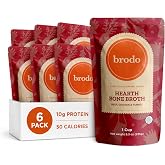 Brodo Organic Hearth Bone Broth, Protein Sanck, No Preservatives (6 X 8 oz) | Organic Bone Broth with Collagen, Protein Soup &amp; Sipping Broth for Healthy Meal Prep, Soups Packets