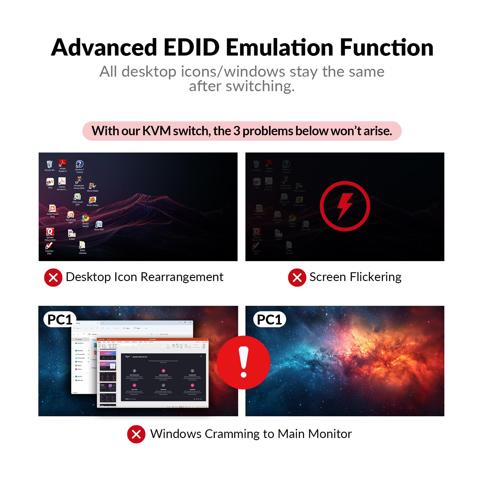 AV Access KVM Switch Dock 2 Monitors 2 Laptops, 4K KVM Switch Dual Monitor, 2 USB-C MST Ports, 60W PD for Each PC, 1G Ethernet, EDID Emulation, 2K@144Hz, 1080P@240Hz, Ideal for Home Office & Gaming