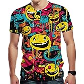 Girren Funny Graffiti Graphic T-Shirts for Men 3D Print Smile Face Tshirt Hip-Hop Tee Top