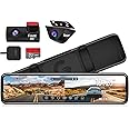 PORMIDO Mirror Dash Cam 12" with Detached Front Camera,Anti Glare Full Touch Split Screen HD 1296P,Car Backup Rear View Mirror Camera Dual Lens with Sony Sensor,Super Night Vision,Parking Assistance