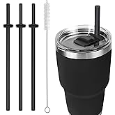 Straws for YETI Rambler Yeti Accessories Reusable Silicone Straws Replacement for Yeti 30/20 oz Cup Tumbler Magslider Lid Food Grade & BPA Free 3-Pack with Straw Cleaning Brush(Black)