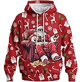 HSKLHBDIL Christmas Hoodie Funny Santa Claus Print Sweatshirt Pullover for Men Women