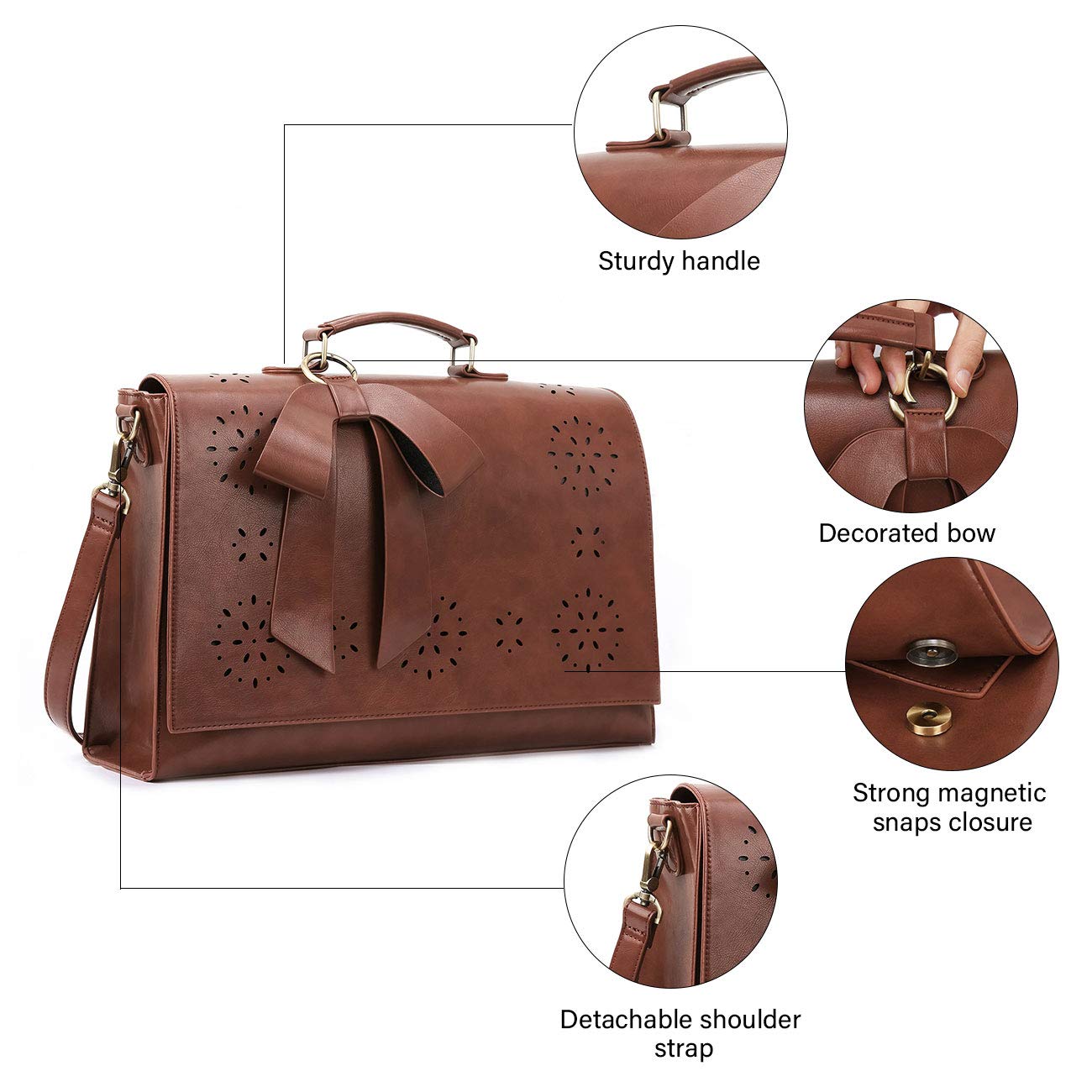 ECOSUSI Women's Briefcase Vegan Leather Laptop Bag for Work Shoulder Computer Satchel Bag with Detachable Bow