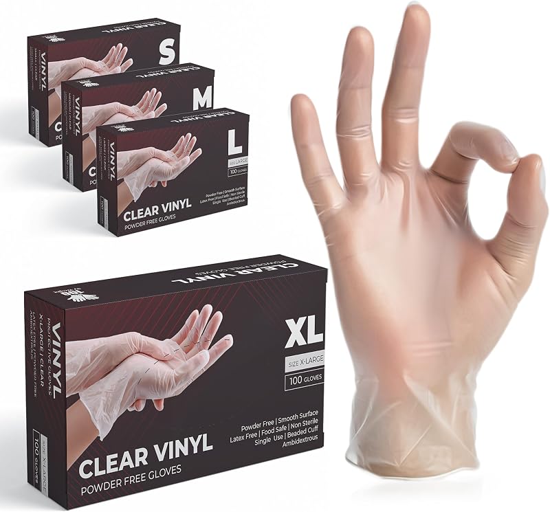 The Real Touch Vinyl Multi-Purpose Gloves Powder Free Extra Strong 100 Box