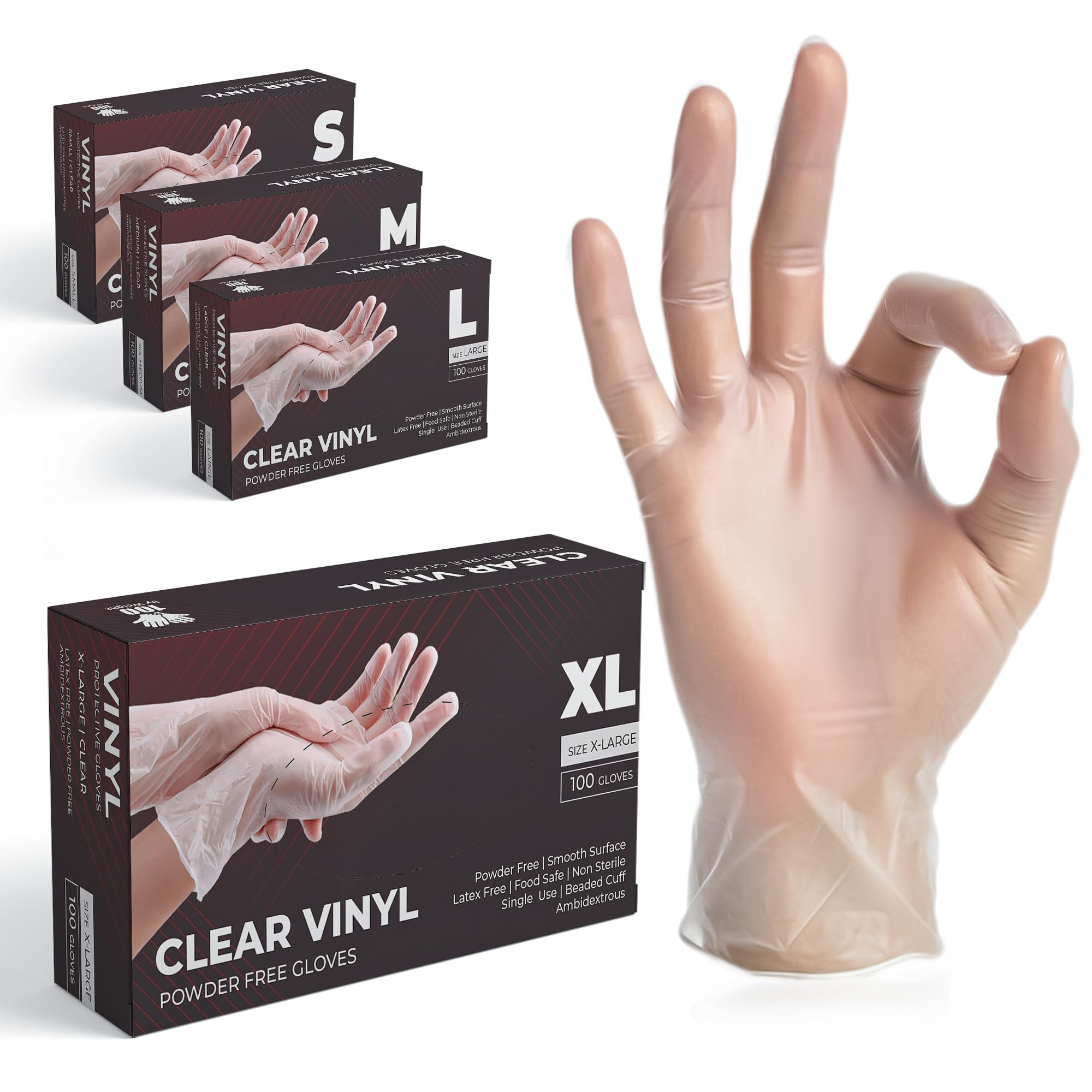 The Real Touch Vinyl Multi-Purpose Gloves, Powder Free, Disposable, Extra Strong - Box of 100 - Clear