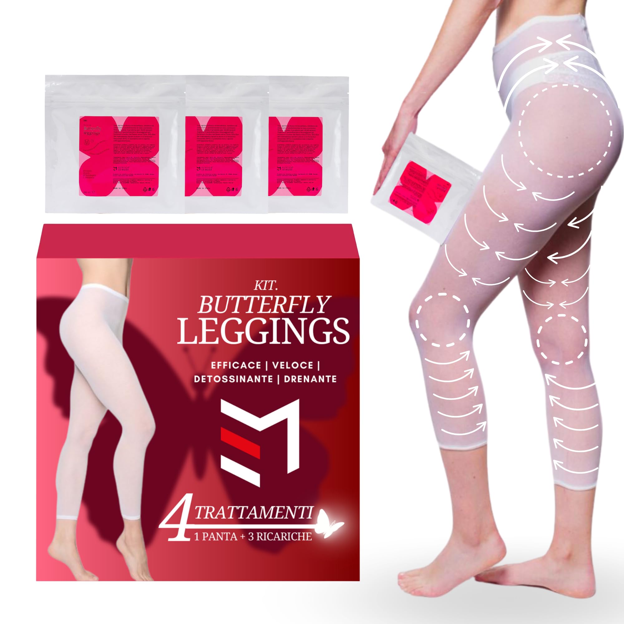 Estetica Le Muse Women's Anti-Cellulite Draining Leggins Kit - Complete Treatment with 4 Soaked Draining Pantyhose, 3 Disposable Refills and Briefs - Cellulite Reduction for Legs and Buttocks