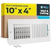 EZ-FLO 10 x 4 Inch (Duct Opening) Air Vent Cover for Wall or Ceiling, Two-Way Ventilation Register, Solid Steel HVAC Register Cover, White, 61609