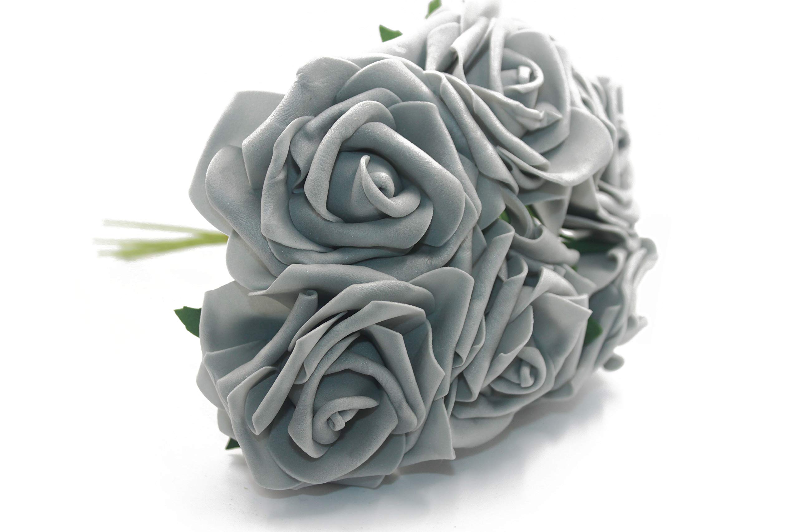 8CM Foam Roses - Bunch of 6 Colourfast Artificial Wedding Bouquet Flowers Stems By Accessories Attic (Grey)