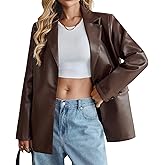 KateModa Women's Faux Leather Blazer Oversized Bomber Winter Coat Motocycle Button Down Fall Jackets with Pockets