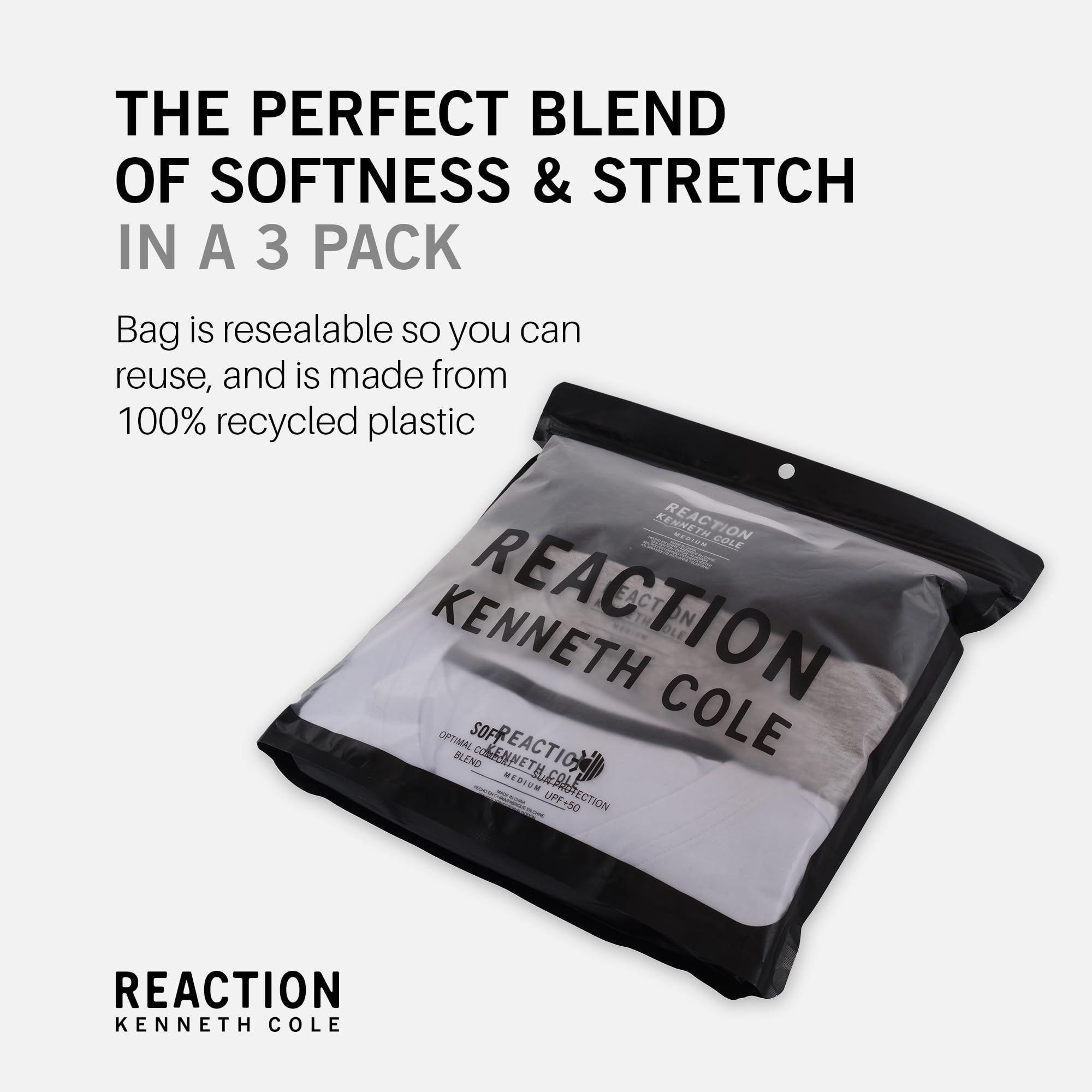 Kenneth Cole REACTION Mens T-Shirt Pack of 3 - UPF 50+ Cotton/Spandex Jersey Slim Fit T Shirts for Men (Black/White/Grey, Medium)