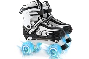 ZHUKAIKJ Adjustable Roller Skates for Toddler Kids and Adults - Light Up Wheels, 4 Sizes