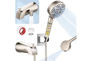 TEVIORA Bathtub Faucet with Filtered Handheld Shower Head, 6 Spray Modes from Rain to Powder, Tub Spout with Diverter,79" Extra Long Hose, High Pressure Bath Tub Faucet with Sprayer Attachment(Brushed Nickel)
