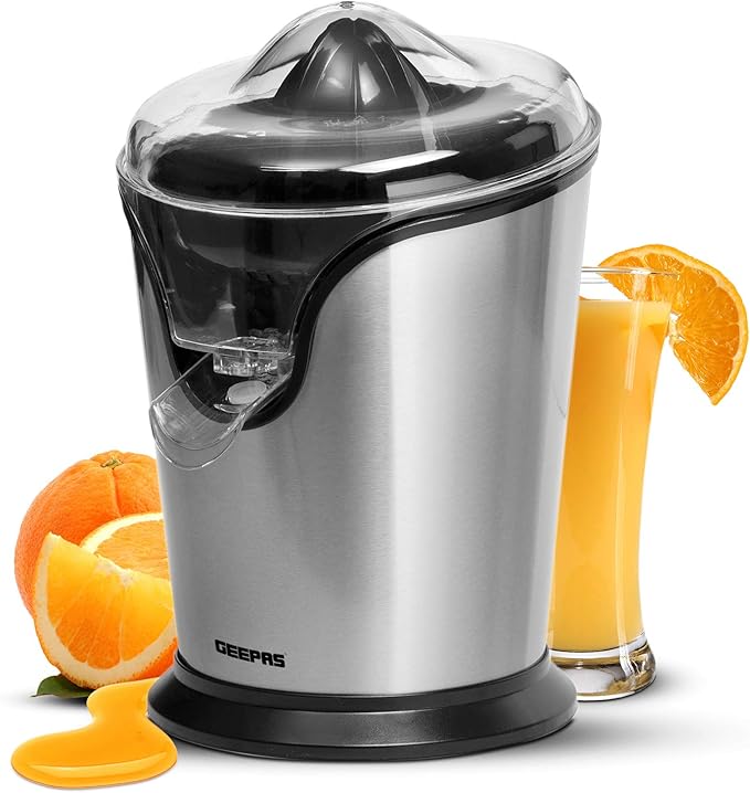 Geepas 100W Citrus Juicer Electric Orange Juicer Professional Brushed Stainless Steel Fruit