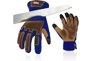 Vgo... Cut Resistant Work Gloves for Men,Cutproof Glove, ANSI Level 5/3, Impact Leather Mechanics Gloves
