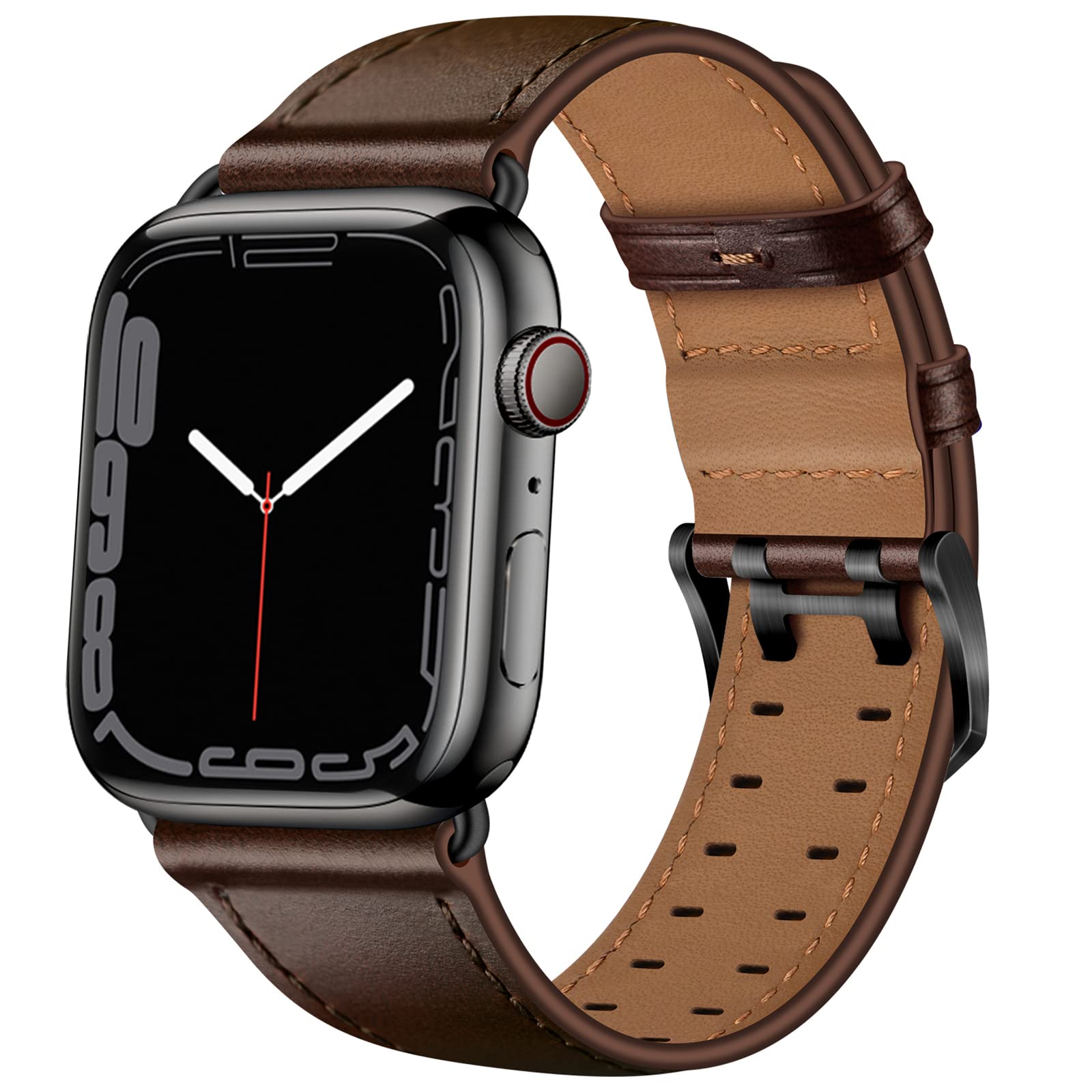 Miimall Compatible for Apple Watch 41mm/40mm/38mm Leather Strap, Genuine Leather Adjustable Band with Stainless Steel Buckle, Replacement Bracelet Strap for iWatch 8 7 6 5 4 3 2 1 SE(Dark Brown)