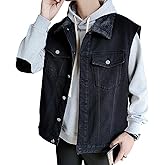 DSDZ Men`s Winter Sherpa Lined Denim Vest Fleece Sleeveless Jean Jacket Waistcoat
