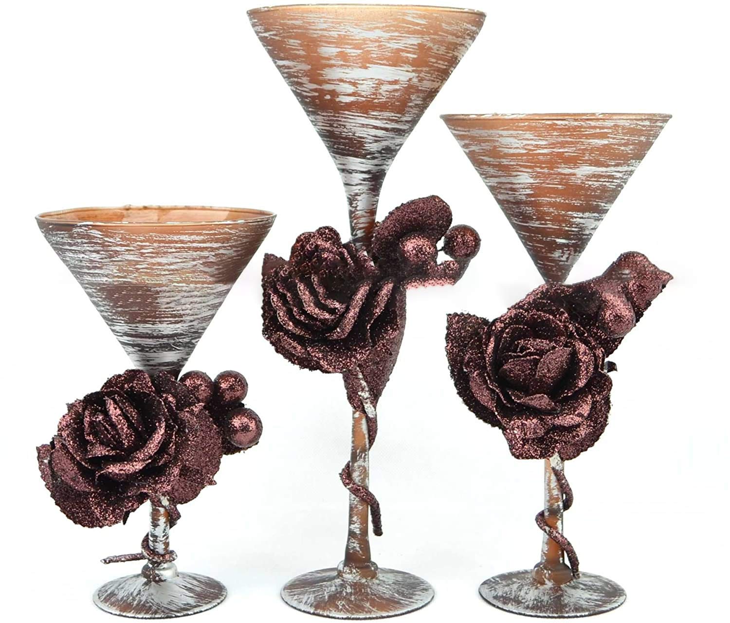 SHATCHI Candle Holders (Set of 3)- Different Sizes – Decorated Glass Tealight Candle Holder -Holds Votive Candles, Pillar Candles for Dining,Wedding Table Centerpiece,Home,Living Room Décor