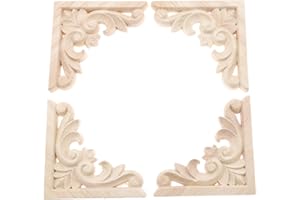 MUXSAM Furniture Applique, 8x8cm/3.15"x3.15", Wood Carved Corner Onlay Unpainted Frame Decal for Wall Cabinet Door Bed Dresser Mirror Decoration(4-Pack)