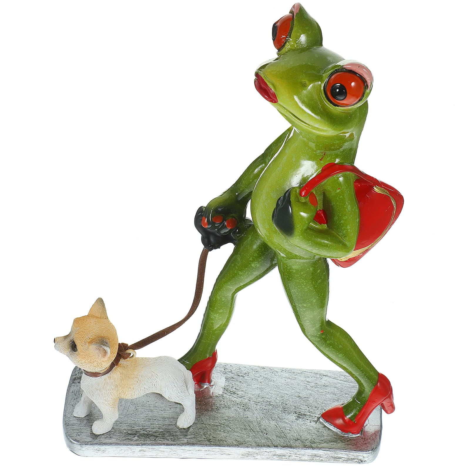 Happyyami Frog Decoration Ornaments Resin Frog Figurine Garden Sculpture Walking Dog Tabletop Craft for Home Office Desk and Shelf Decor