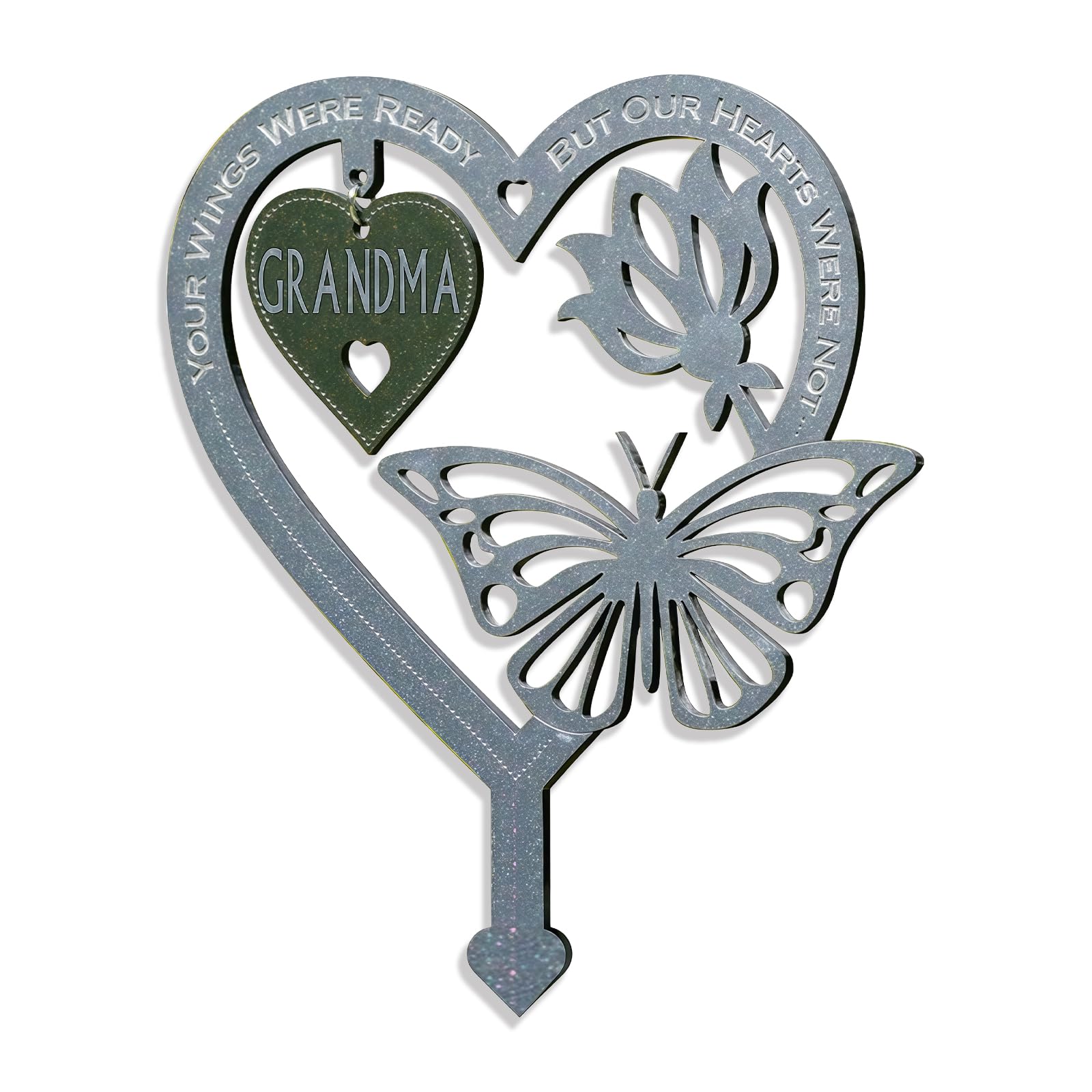 Garden Memorial Plaque for Grandma Grave Memoerial Present Weatherproof Inserted Garden Stakes Marker Yard Sign Heart Shaped With Butterfly Flower Ornament Memorial Plaques Garden Signs