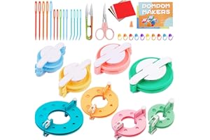FTEVEN 41Pcs Pom Pom Maker Kit, 8 Size Pompom Maker Tools Set with Warped Head Scissor and Instruction, Used for Fluff Ball Weave DIY Crochet Knitting, Pom Pom Maker for Yarn Knitting Craft Project