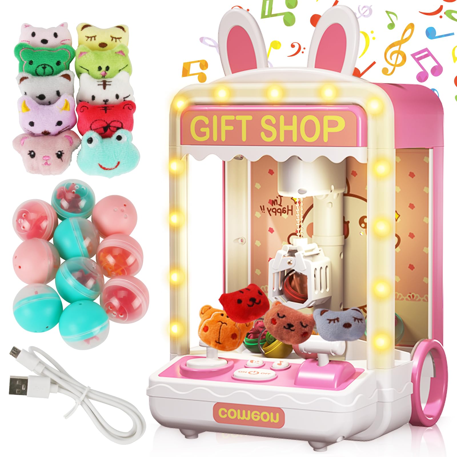 JUXUE Mini Claw Machine for Kids, Arcade Games for Home, Large Candy Claw Machine with Toys Inside, Vending Machines Toys, Prize Dispenser, Party Christmas Birthday Gifts for 6-8-10 Year Old Girls