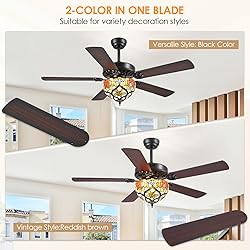 BYKISTOK 52" Tiffany Ceiling Fans with Glass Shade