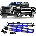 XRIDONSEN Blue White Emergency Visor Lights Warning Flashing Interior Windshield Strobe Lights Bar for Police Firefighter Vehicles Trucks w/Take Down, Deck Split Mount (34 inch, 40 LED)