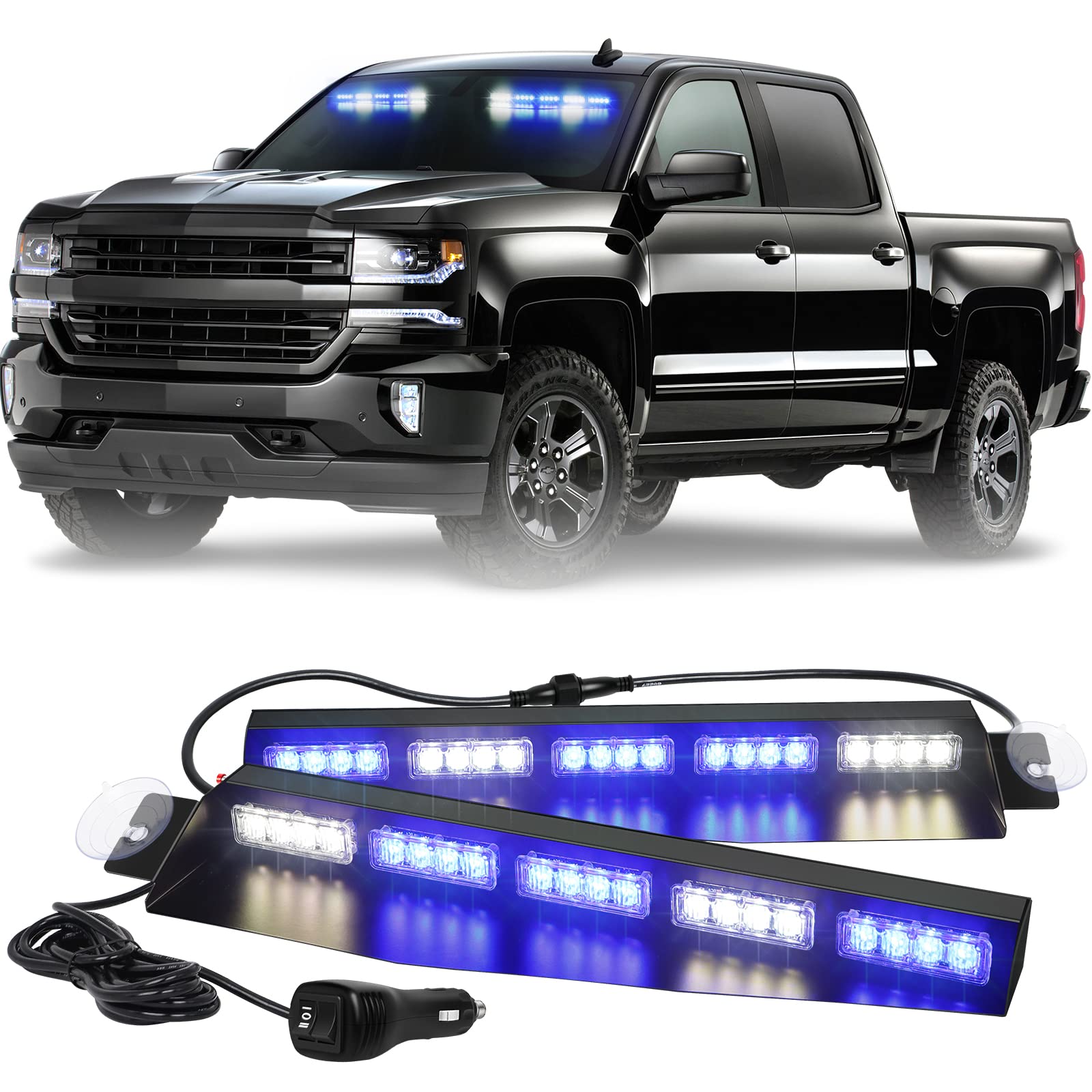 XRIDONSEN Blue White Emergency Visor Lights Warning