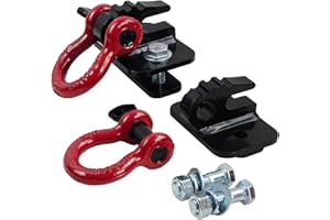 REDTEE 3/8 inch Tractor Bucket Grab Hook with 5/8 inch Tie Down D-Ring Shackle(2 Pack), Bolt On Tow Hook Mount with Bracket Plate, Max Tow Capacity 10,000 lbs. Black Coating