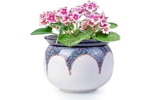 LITUDISO African Violet Pots, 6 Inch Self Watering Pots for Indoor Plants, Ceramic Modern Decor Pots Efficient Absorption Water Plant Pot - Gradient Red (No Plants)