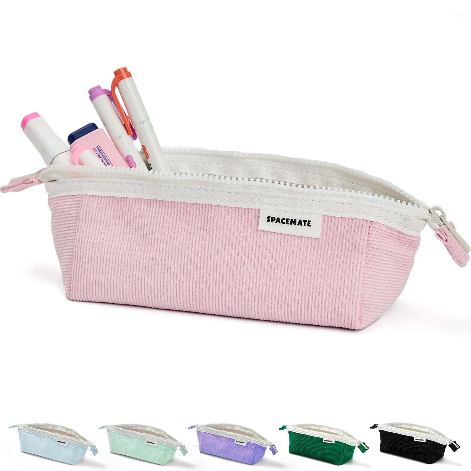 Pencil Case Pouch Bag School Supplies for Girls, Cute Aesthetic Corduroy Pen Case, Simple Large Big Capacity Zipper Stationery Bag for Women Teen Adults, Pink, 1200ml