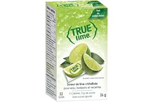 True Citrus True Lime Water Enhancer, 32 Packets, Crystallized Drink Mix, Unsweetened Flavour for Water, Tea & Recipes, 1 Pac
