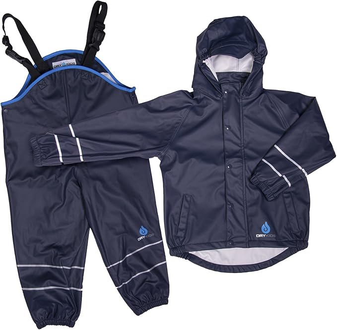Dry Kids Childrens Waterproof Jacket and Dungarees Set PU Coated. Boys