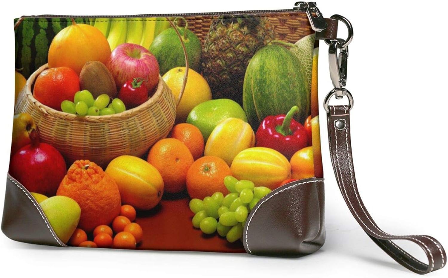 Variety Fresh Vegetables Fruits Clutch Purses Leather Handbag Wristlet