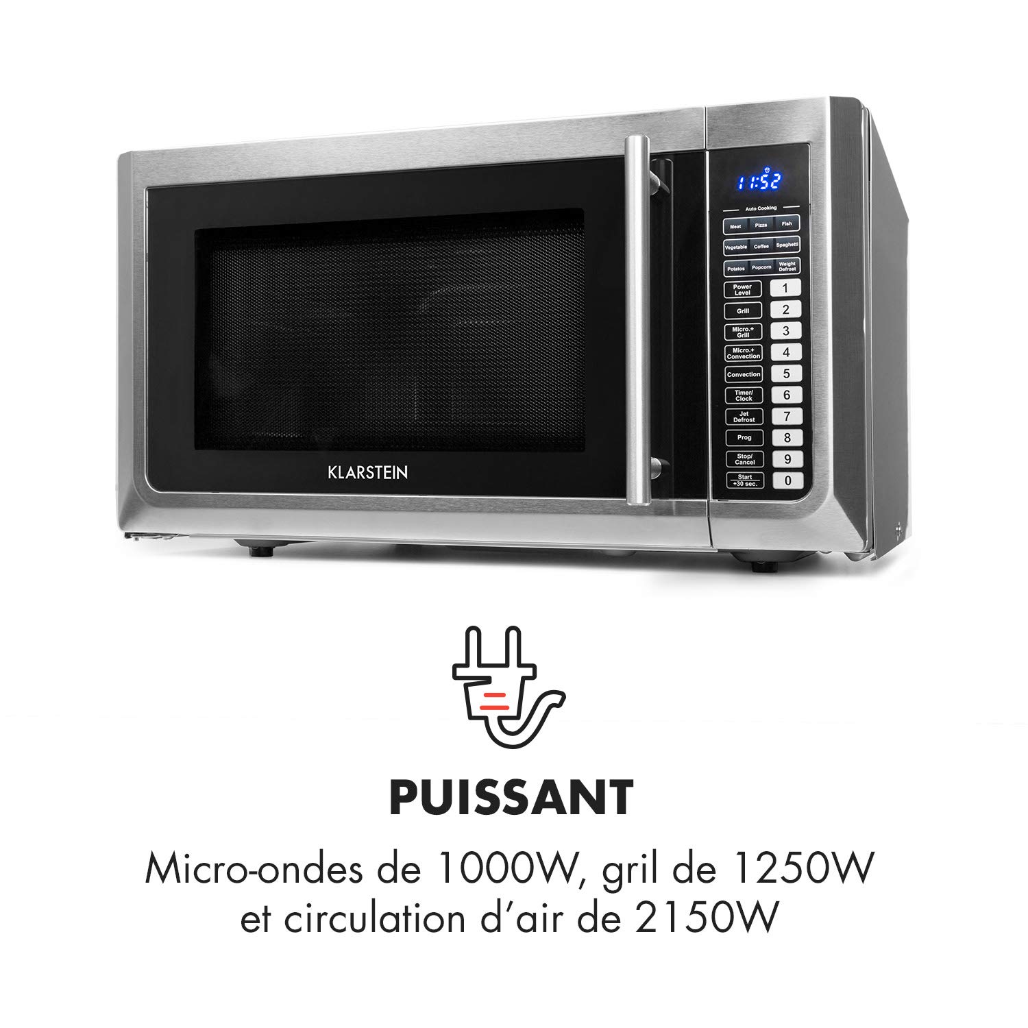 Klarstein Brilliance Pro • microondas 1000 W • Función Grill 1250 ...