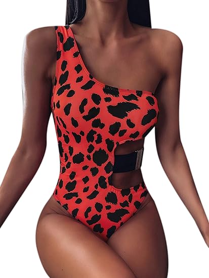 leopard print one shoulder swimsuit