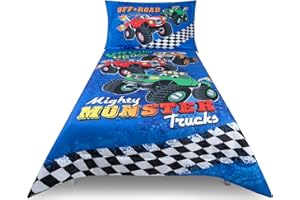 Todays Kids Monster Trucks Toddler Bedding Set for Boys - 4-Piece Toddler Bed Comforter Sets for Boys, Reversible Comforter & Pillowcase, Flat Sheet, Fitted Sheet, Breathable & Super Soft Microfiber