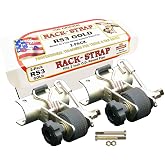 2 Pack, Rack-Strap, The Original American Made Ladder Rack Tie-Downs, Round Mounting Bracket, RS3 Gold 2 Inch Diameter Round Mounting Bracket, Bolt Mounting Hardware Included, 8 Foot Black Strap