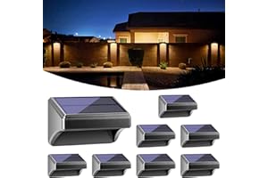 Bridika Solar Fence Lights Warm White & White, Solar Outdoor Wall Lights, Fence Solar Lights Outdoor Waterproof for Step, Backyard, Fence, Wall, Patio, Deck Railing, Stair (8 Pack)