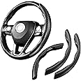 WSSROGY 3 Pack Anti-Skid Segmented Carbon Fiber Car Steering Wheel Cover Protector Universal for Most Car Wheel (Black)