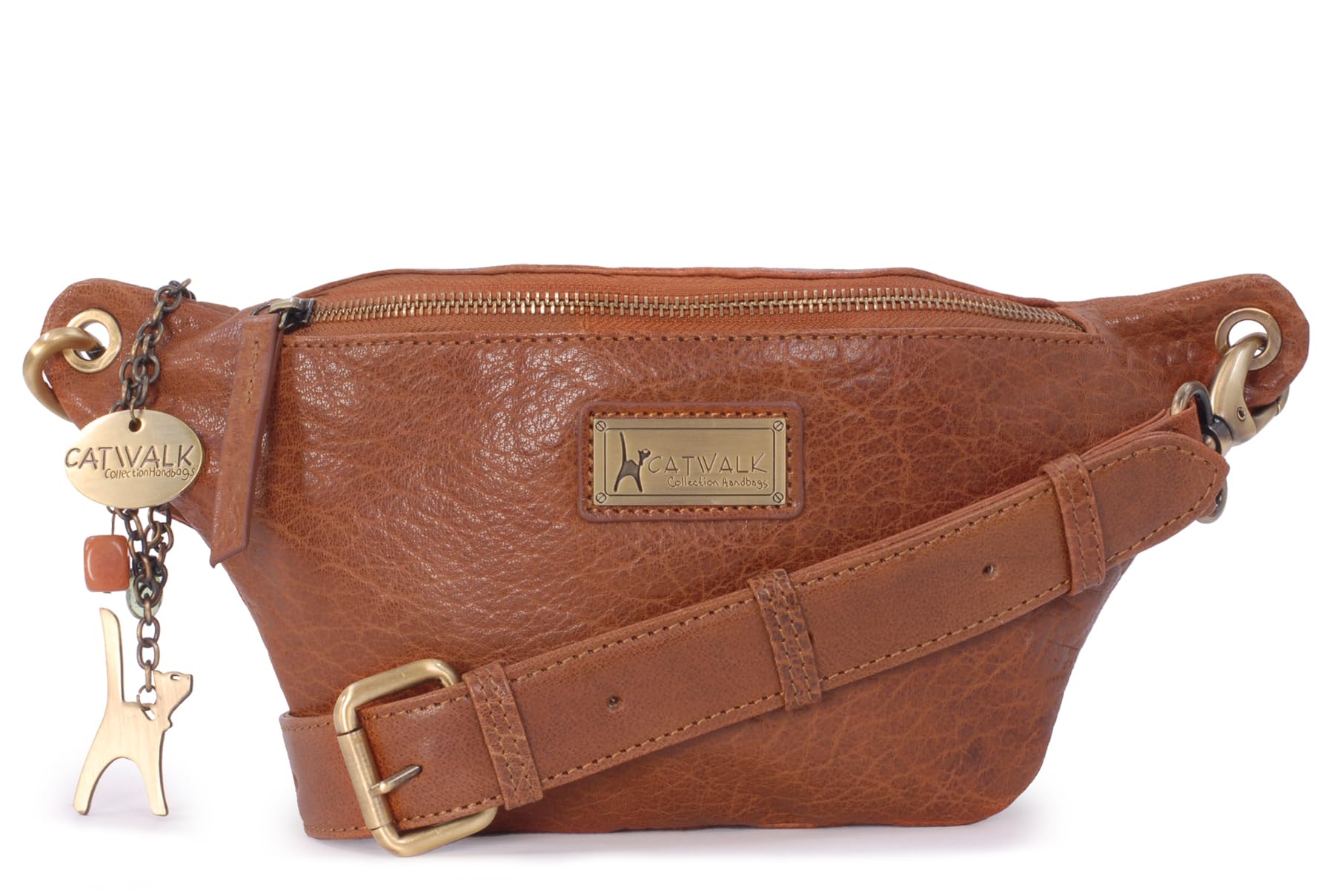 Catwalk Collection Handbags - Luxury Leather Belt Bag - Festival Bum Bag - Medium Waist Pack for Women - Ariana - Tan
