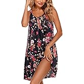 Ekouaer Women's Nightgown Sleeveless Sleepwear Wide Strap Sleep Shirt Pleated Scoopneck Nightshirt S-4XL