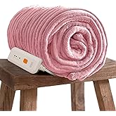 GOTCOZY Electric Blanket Heated Throw 50''X60''- Ribbed Faux Fur Heated Blanket with 4 Heating Level & 3 Hour Auto Off Heating Blanket, ETL&FCC Certified Machine Washable(Pink)