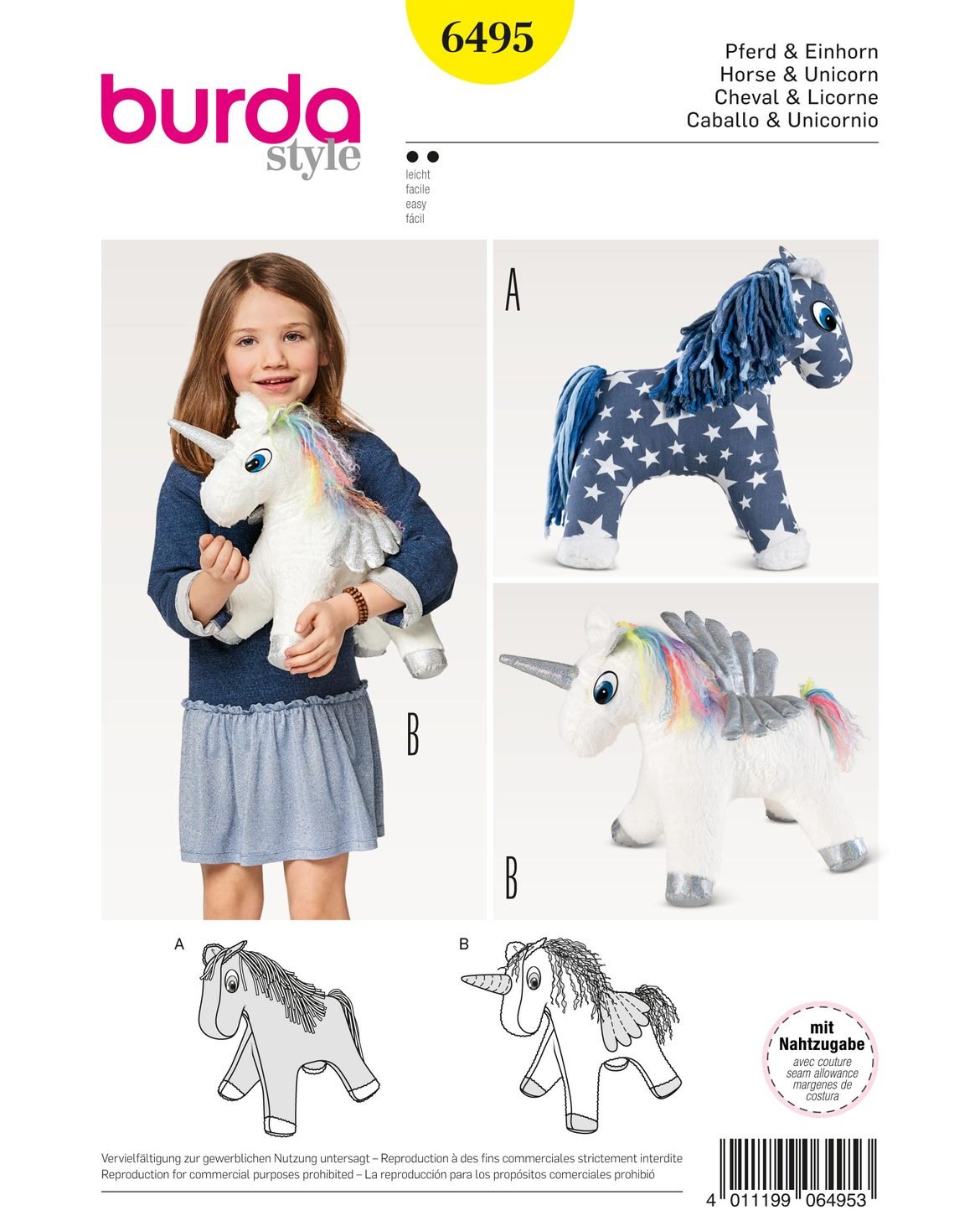 Burda Style Sewing Pattern B6495 Stuffed Animal Horse