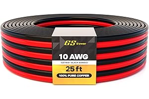 GS Power OFC Pure Copper 10 Gauge Wire 25ft Oxygen Free, Electrical 12v Primary Hi-Fi Speaker Cable, 10AWG for Amplifier, Solar Panel, Automotive, Battery Cable, Stereo, Car, Home Theater, RV Power