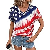 JDyymiys 4th of July Shirts Women V Neck Patriotic T Shirt All Over American Flag Print USA Stars and Stripes Tees