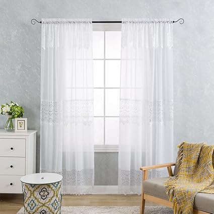 Jinchan White Lace Sheer Curtains 84 Inch Long With Attached